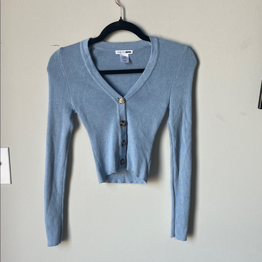 Blue V-Neck Button-Up shirt